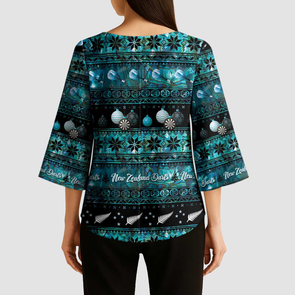 New Zealand Darts Christmas Kimono Sleeve Blouse Merry Xmas Aotearoa Maori Paua Shell - Aussie Hoodie