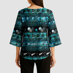 New Zealand Darts Christmas Kimono Sleeve Blouse Merry Xmas Aotearoa Maori Paua Shell - Aussie Hoodie