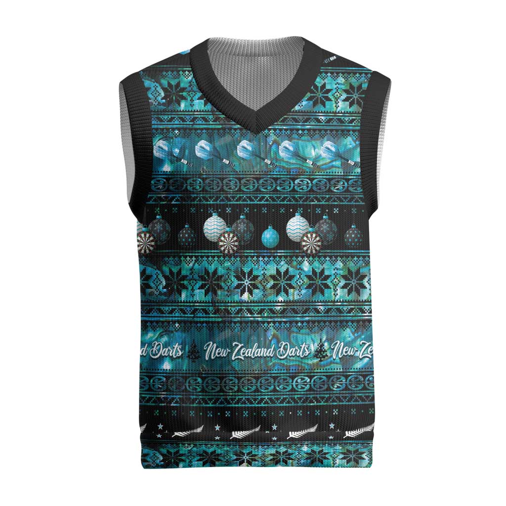 New Zealand Darts Christmas Knitted V-Neck Vest Merry Xmas Aotearoa Maori Paua Shell - Aussie Hoodie