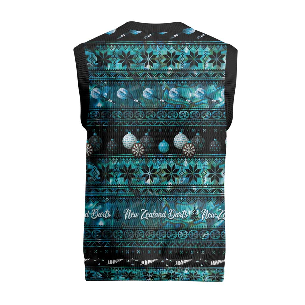 New Zealand Darts Christmas Knitted V-Neck Vest Merry Xmas Aotearoa Maori Paua Shell - Aussie Hoodie