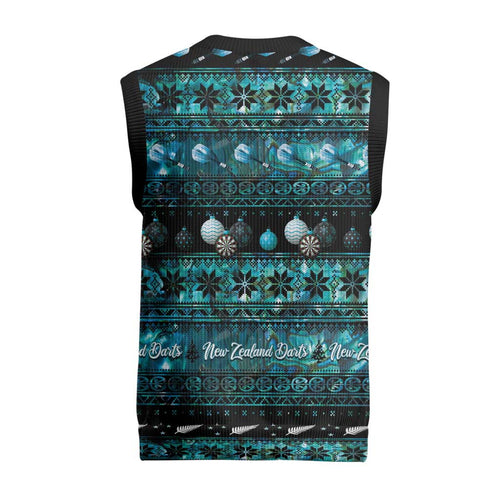 New Zealand Darts Christmas Knitted V-Neck Vest Merry Xmas Aotearoa Maori Paua Shell - Aussie Hoodie