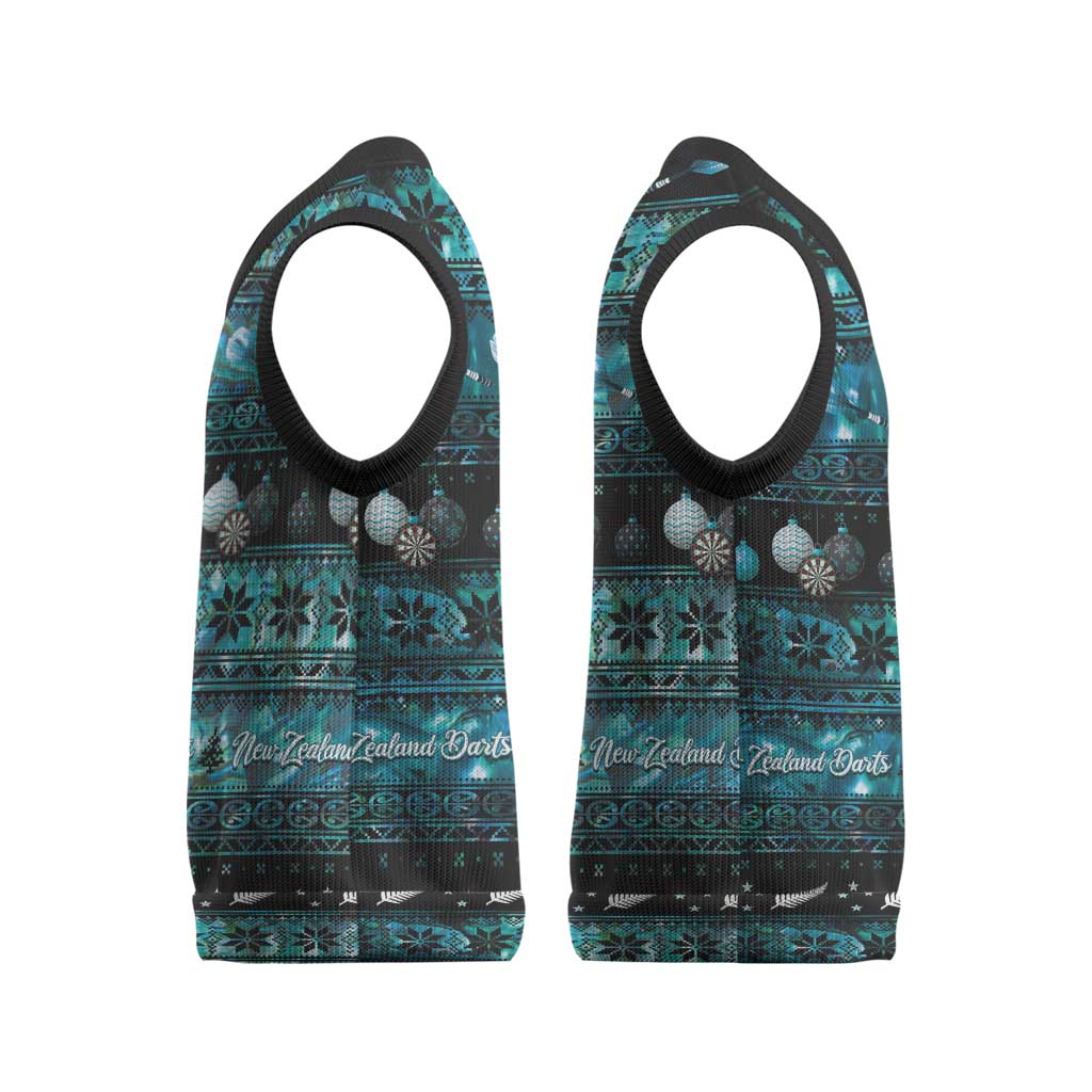 New Zealand Darts Christmas Knitted V-Neck Vest Merry Xmas Aotearoa Maori Paua Shell - Aussie Hoodie