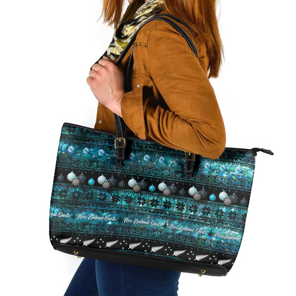 New Zealand Darts Christmas Leather Tote Bag Merry Xmas Aotearoa Maori Paua Shell - Aussie Hoodie