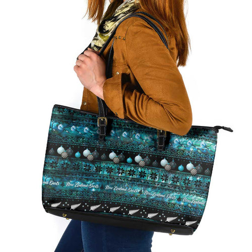 New Zealand Darts Christmas Leather Tote Bag Merry Xmas Aotearoa Maori Paua Shell - Aussie Hoodie