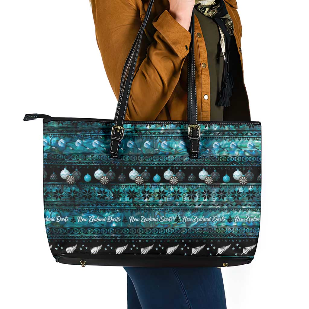 New Zealand Darts Christmas Leather Tote Bag Merry Xmas Aotearoa Maori Paua Shell - Aussie Hoodie