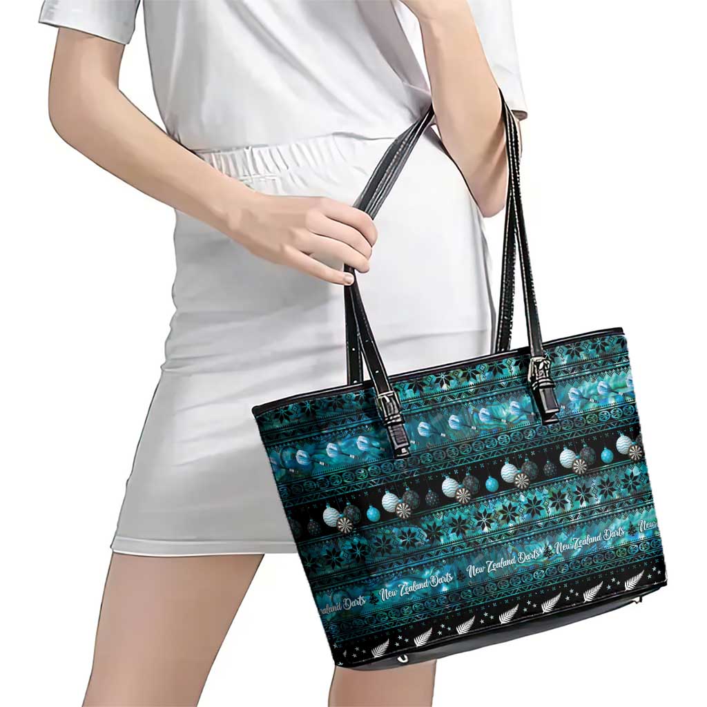 New Zealand Darts Christmas Leather Tote Bag Merry Xmas Aotearoa Maori Paua Shell - Aussie Hoodie