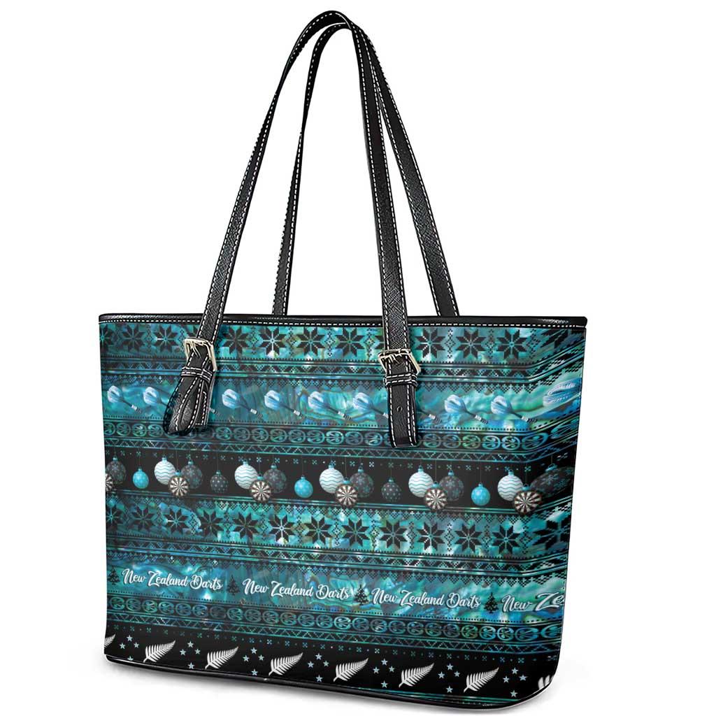 New Zealand Darts Christmas Leather Tote Bag Merry Xmas Aotearoa Maori Paua Shell - Aussie Hoodie
