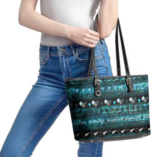 New Zealand Darts Christmas Leather Tote Bag Merry Xmas Aotearoa Maori Paua Shell - Aussie Hoodie