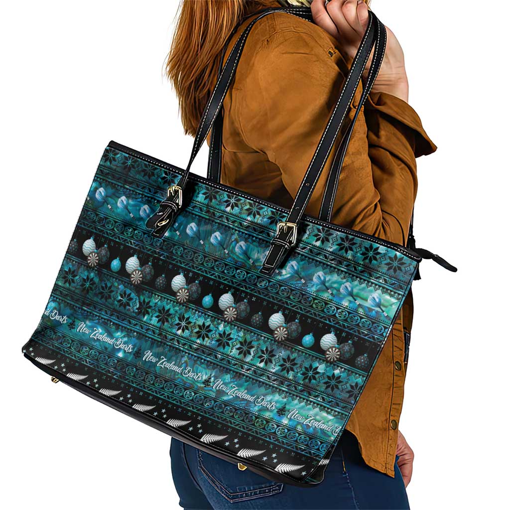 New Zealand Darts Christmas Leather Tote Bag Merry Xmas Aotearoa Maori Paua Shell - Aussie Hoodie
