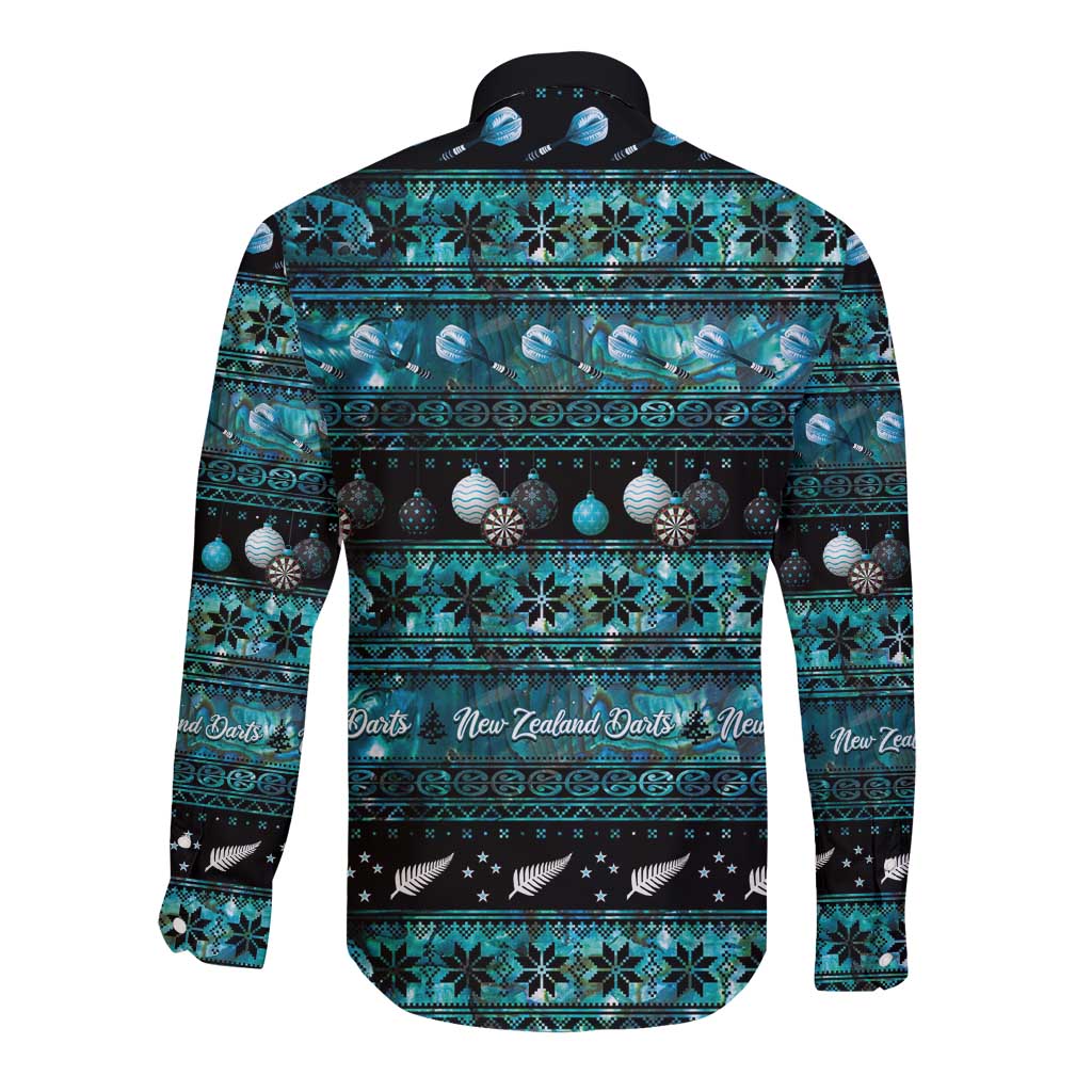 New Zealand Darts Christmas Long Sleeve Button Shirt Merry Xmas Aotearoa Maori Paua Shell - Aussie Hoodie
