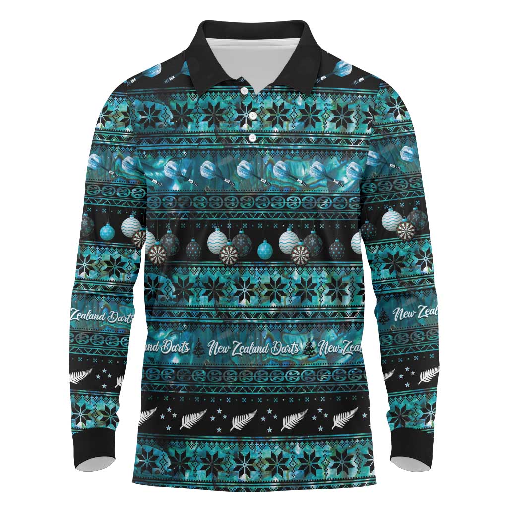 New Zealand Darts Christmas Long Sleeve Polo Shirt Merry Xmas Aotearoa Maori Paua Shell - Aussie Hoodie