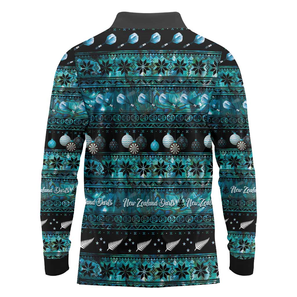 New Zealand Darts Christmas Long Sleeve Polo Shirt Merry Xmas Aotearoa Maori Paua Shell - Aussie Hoodie