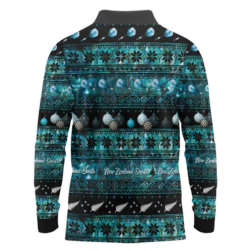 New Zealand Darts Christmas Long Sleeve Polo Shirt Merry Xmas Aotearoa Maori Paua Shell - Aussie Hoodie