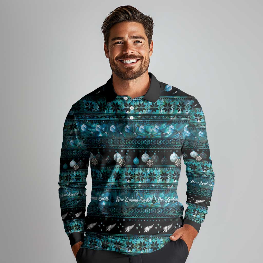 New Zealand Darts Christmas Long Sleeve Polo Shirt Merry Xmas Aotearoa Maori Paua Shell - Aussie Hoodie