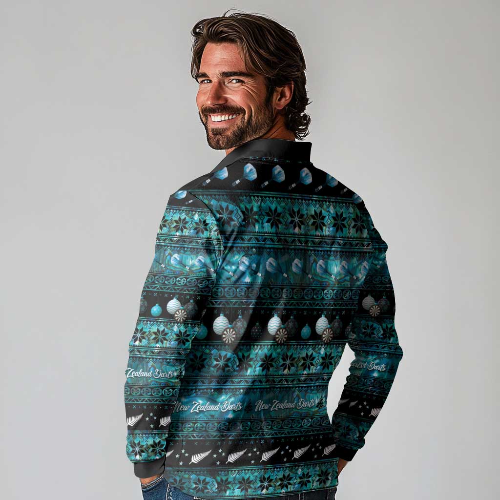 New Zealand Darts Christmas Long Sleeve Polo Shirt Merry Xmas Aotearoa Maori Paua Shell - Aussie Hoodie