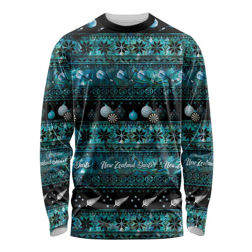 New Zealand Darts Christmas Long Sleeve Shirt Merry Xmas Aotearoa Maori Paua Shell - Aussie Hoodie