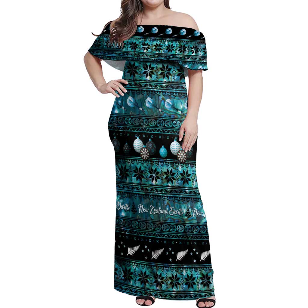 New Zealand Darts Christmas Off Shoulder Maxi Dress Merry Xmas Aotearoa Maori Paua Shell - Aussie Hoodie