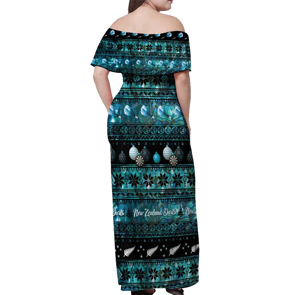 New Zealand Darts Christmas Off Shoulder Maxi Dress Merry Xmas Aotearoa Maori Paua Shell - Aussie Hoodie