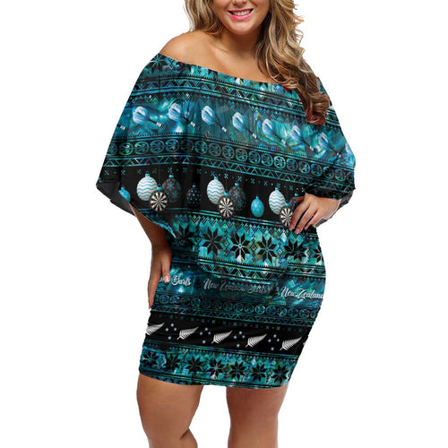 New Zealand Darts Christmas Off Shoulder Short Dress Merry Xmas Aotearoa Maori Paua Shell - Aussie Hoodie