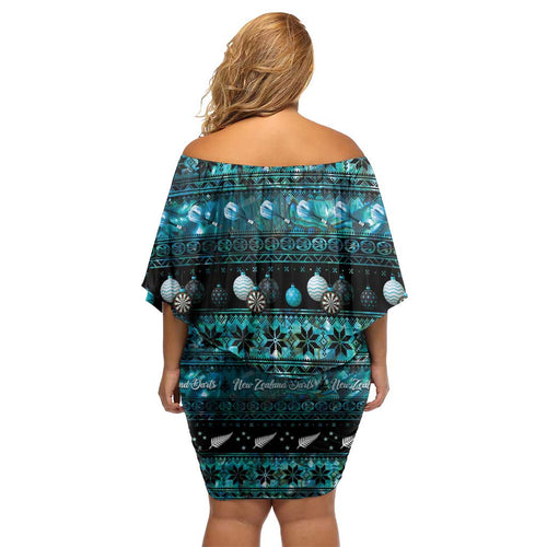 New Zealand Darts Christmas Off Shoulder Short Dress Merry Xmas Aotearoa Maori Paua Shell - Aussie Hoodie