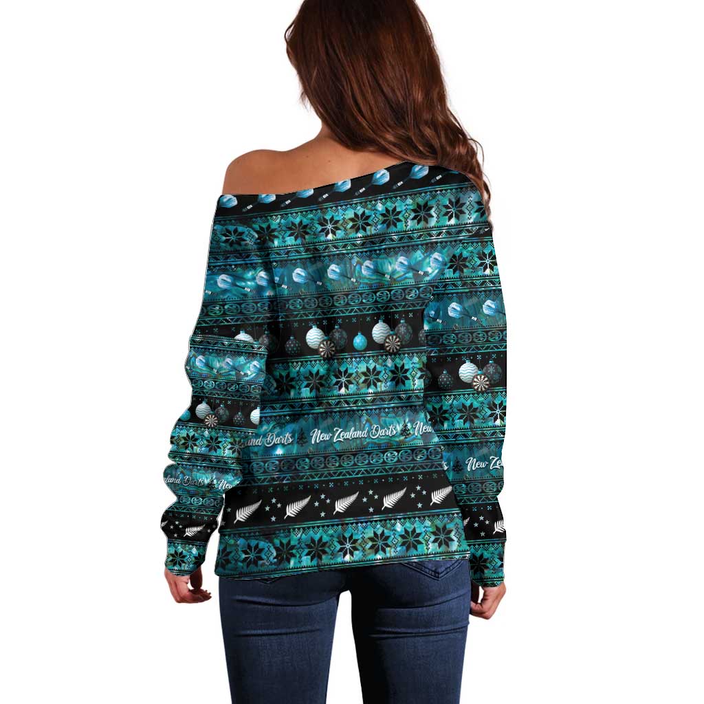 New Zealand Darts Christmas Off Shoulder Sweater Merry Xmas Aotearoa Maori Paua Shell - Aussie Hoodie