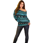 New Zealand Darts Christmas Off Shoulder Sweater Merry Xmas Aotearoa Maori Paua Shell - Aussie Hoodie