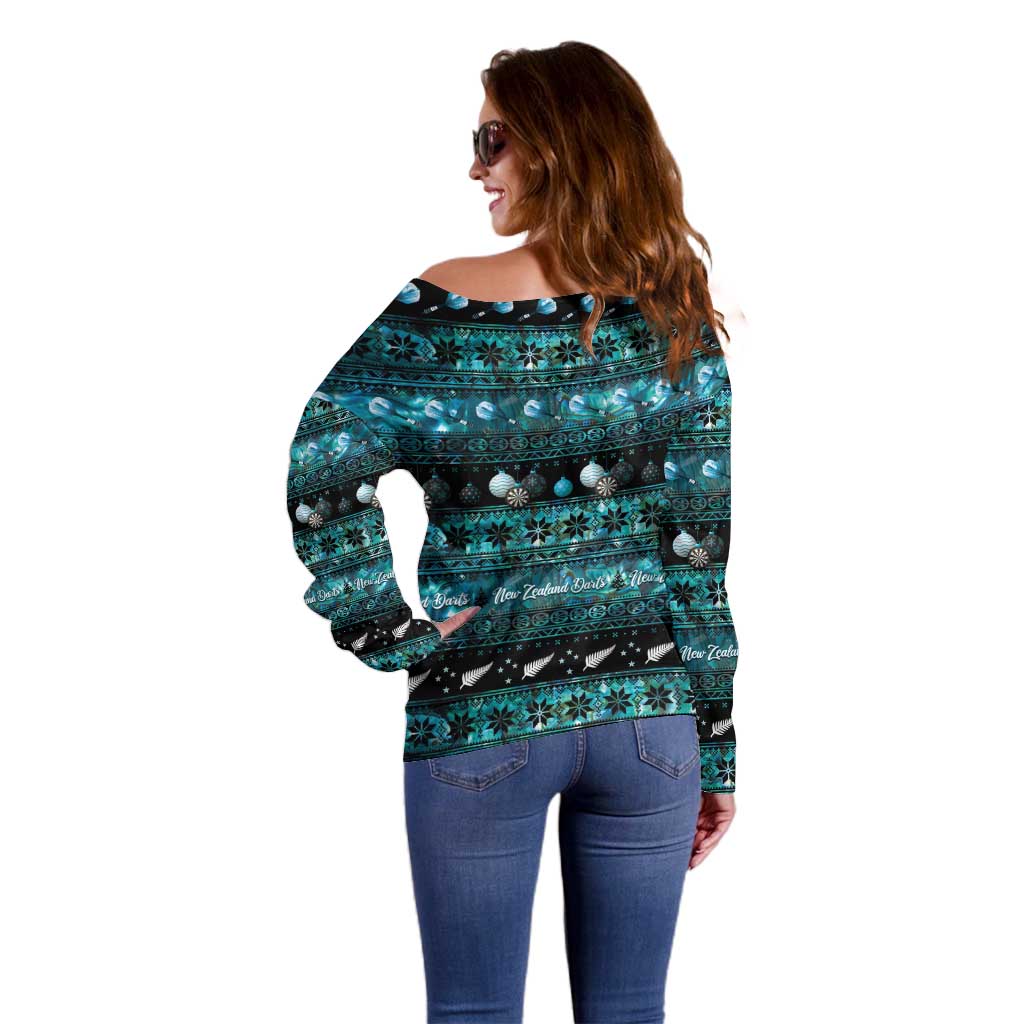 New Zealand Darts Christmas Off Shoulder Sweater Merry Xmas Aotearoa Maori Paua Shell - Aussie Hoodie