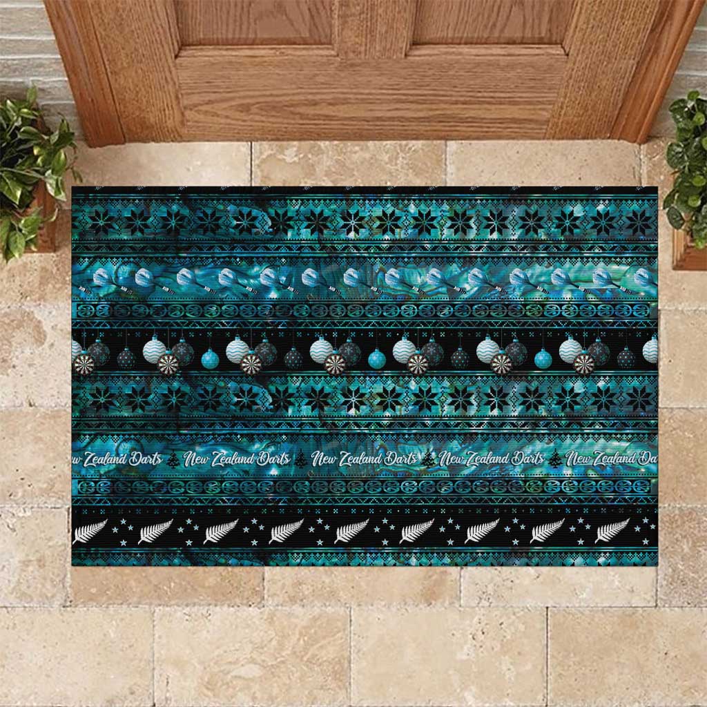 New Zealand Darts Christmas Rubber Doormat Merry Xmas Aotearoa Maori Paua Shell - Aussie Hoodie