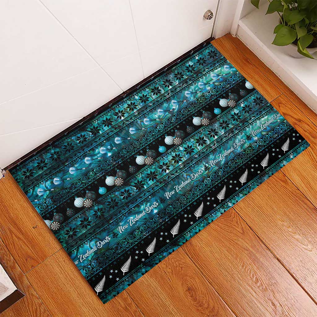 New Zealand Darts Christmas Rubber Doormat Merry Xmas Aotearoa Maori Paua Shell - Aussie Hoodie