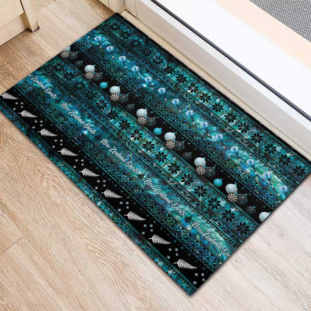 New Zealand Darts Christmas Rubber Doormat Merry Xmas Aotearoa Maori Paua Shell - Aussie Hoodie