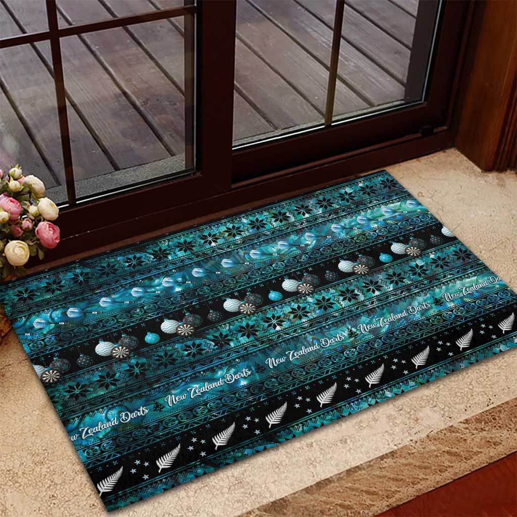 New Zealand Darts Christmas Rubber Doormat Merry Xmas Aotearoa Maori Paua Shell - Aussie Hoodie