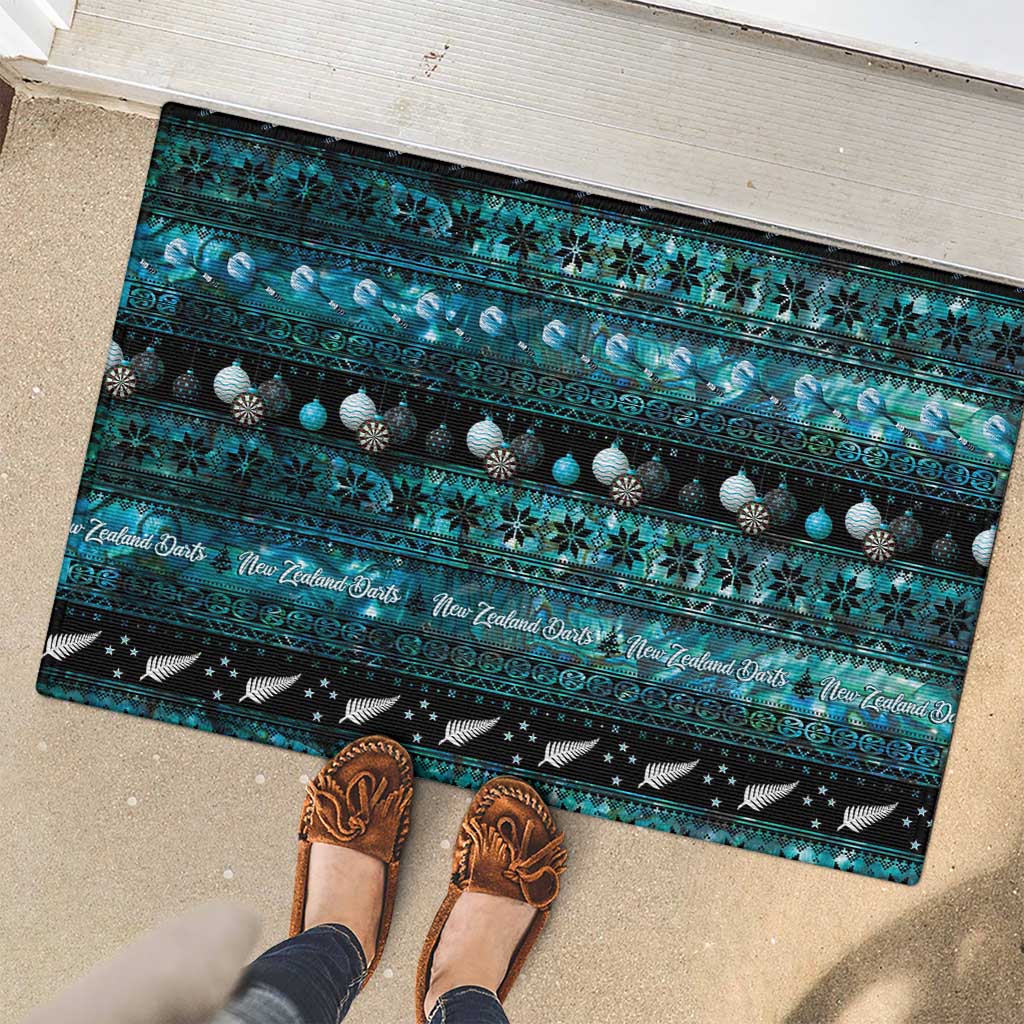 New Zealand Darts Christmas Rubber Doormat Merry Xmas Aotearoa Maori Paua Shell - Aussie Hoodie