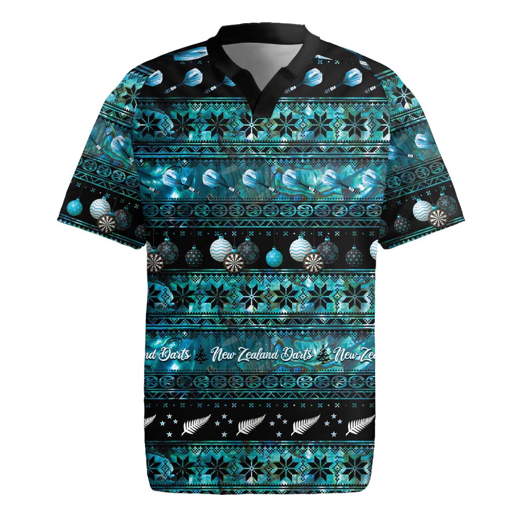 New Zealand Darts Christmas Rugby Jersey Merry Xmas Aotearoa Maori Paua Shell - Aussie Hoodie