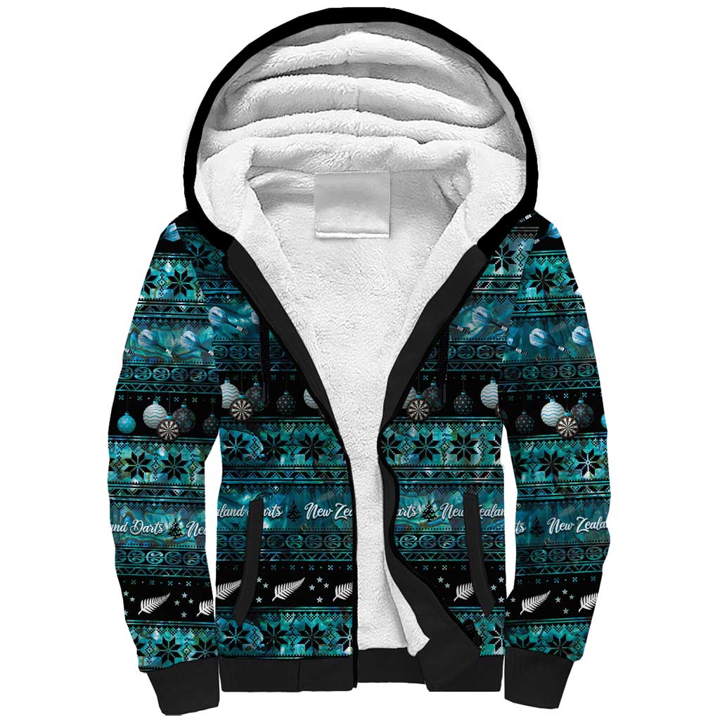 New Zealand Darts Christmas Sherpa Hoodie Merry Xmas Aotearoa Maori Paua Shell - Aussie Hoodie
