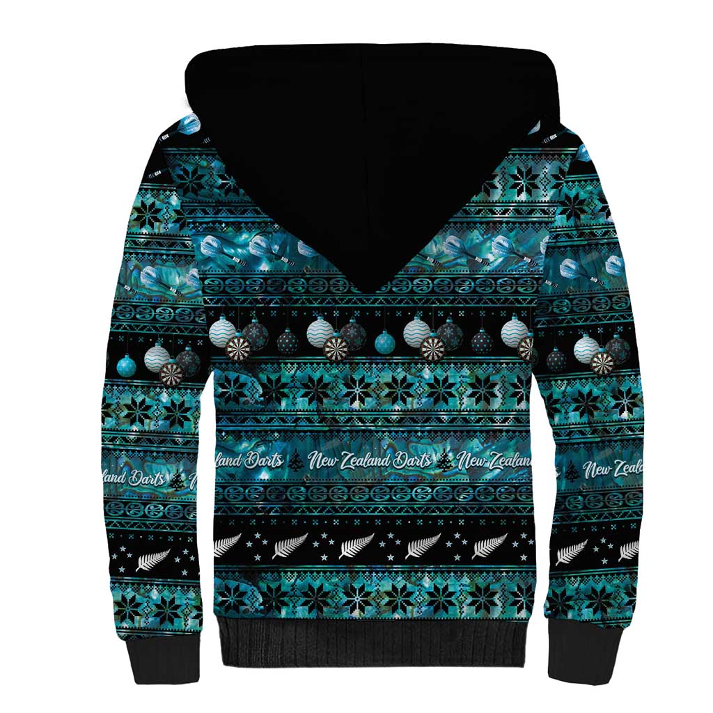 New Zealand Darts Christmas Sherpa Hoodie Merry Xmas Aotearoa Maori Paua Shell - Aussie Hoodie