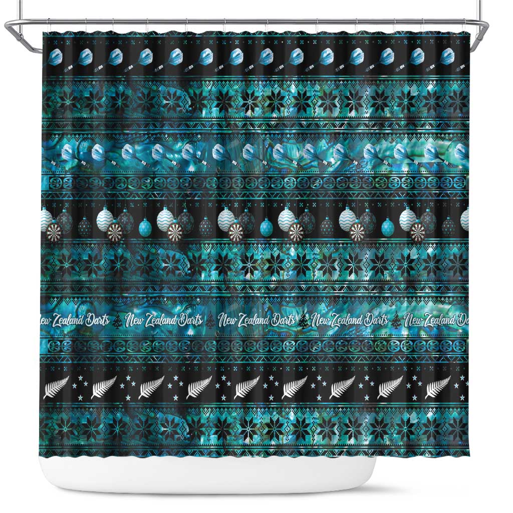 New Zealand Darts Christmas Shower Curtain Merry Xmas Aotearoa Maori Paua Shell - Aussie Hoodie