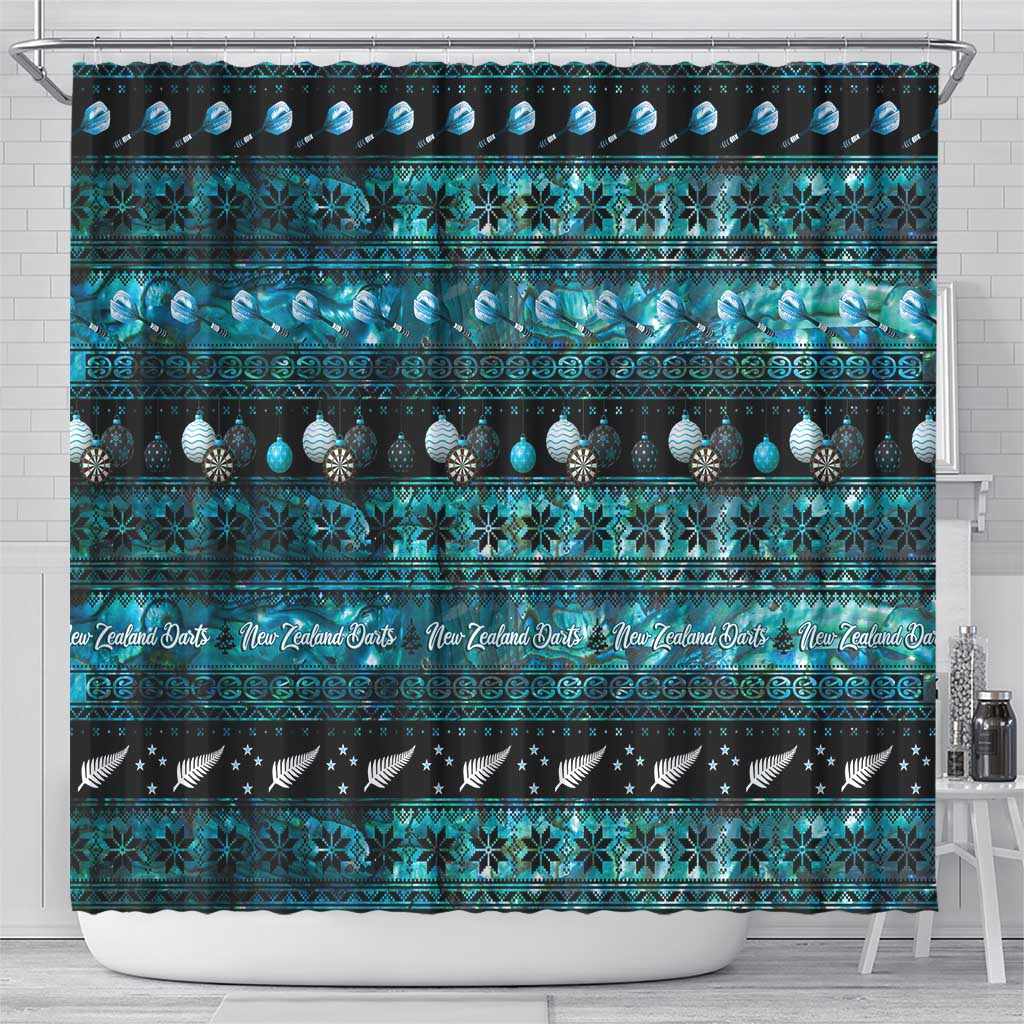 New Zealand Darts Christmas Shower Curtain Merry Xmas Aotearoa Maori Paua Shell - Aussie Hoodie