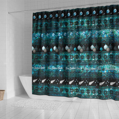 New Zealand Darts Christmas Shower Curtain Merry Xmas Aotearoa Maori Paua Shell - Aussie Hoodie