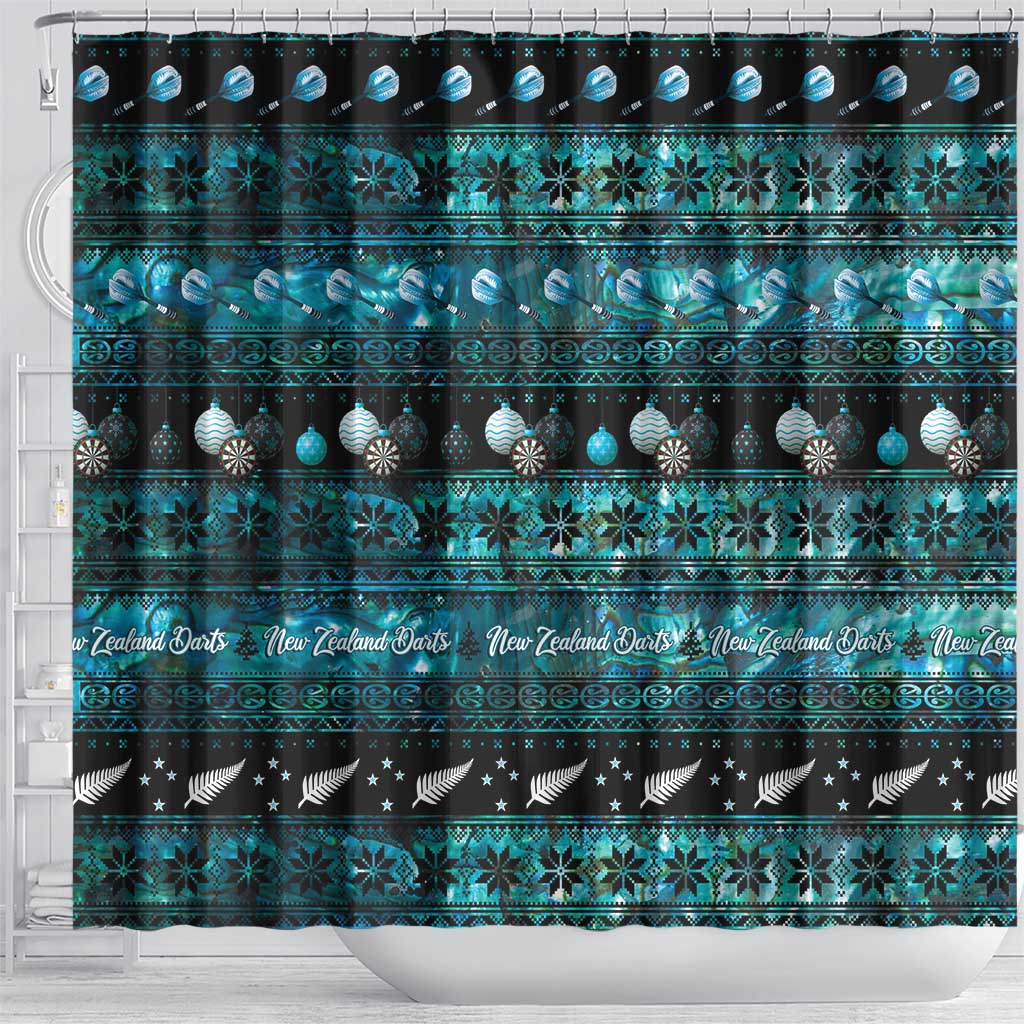 New Zealand Darts Christmas Shower Curtain Merry Xmas Aotearoa Maori Paua Shell - Aussie Hoodie