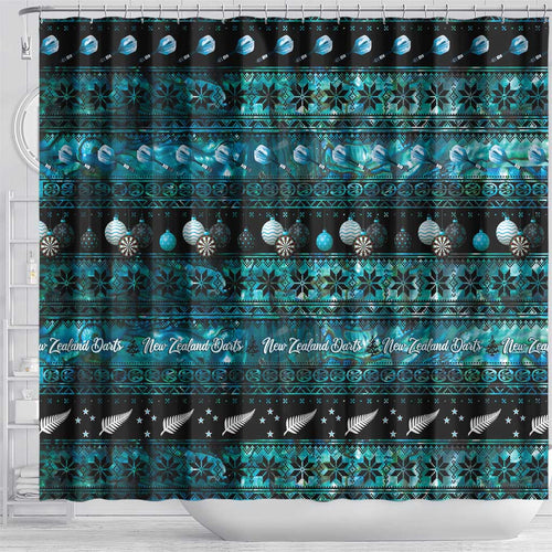 New Zealand Darts Christmas Shower Curtain Merry Xmas Aotearoa Maori Paua Shell - Aussie Hoodie