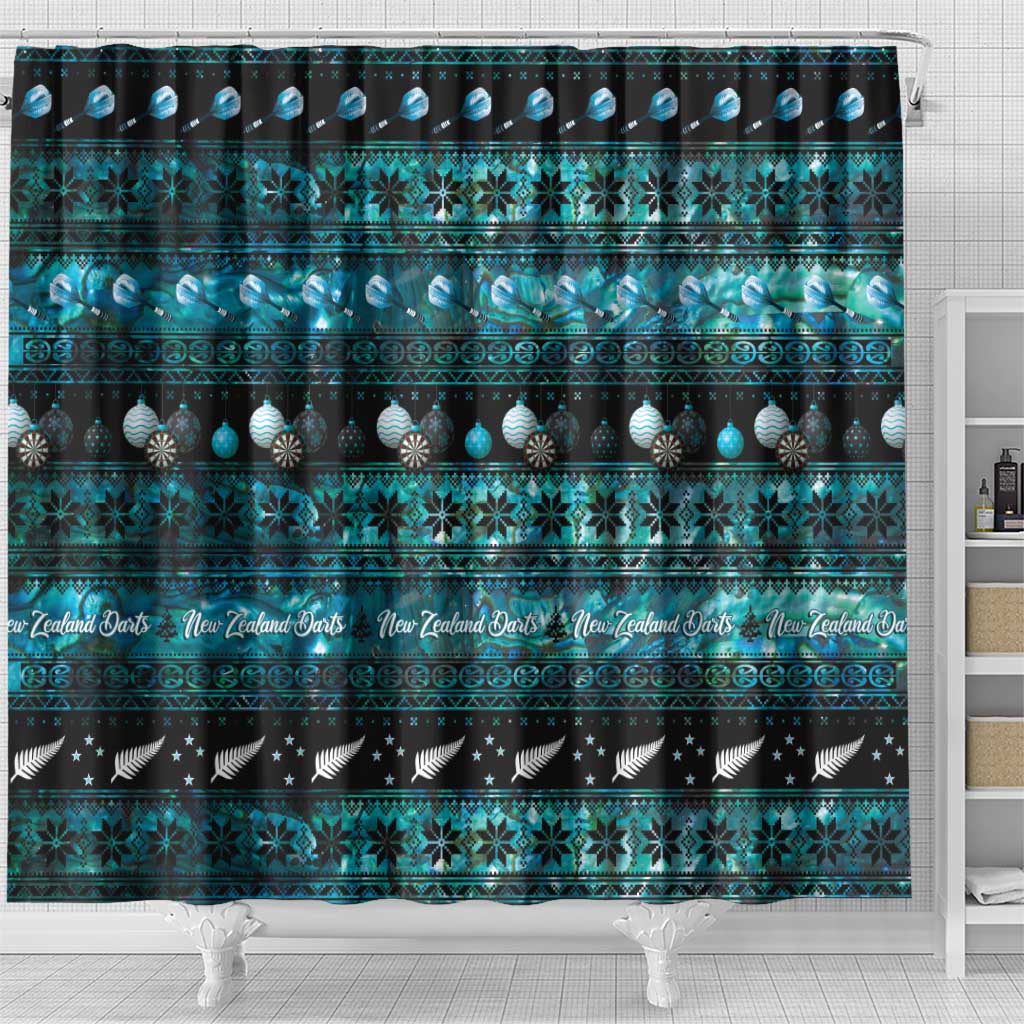 New Zealand Darts Christmas Shower Curtain Merry Xmas Aotearoa Maori Paua Shell - Aussie Hoodie