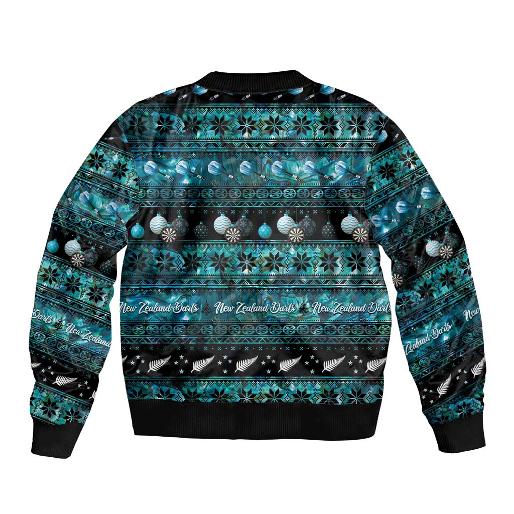 New Zealand Darts Christmas Sleeve Zip Bomber Jacket Merry Xmas Aotearoa Maori Paua Shell - Aussie Hoodie