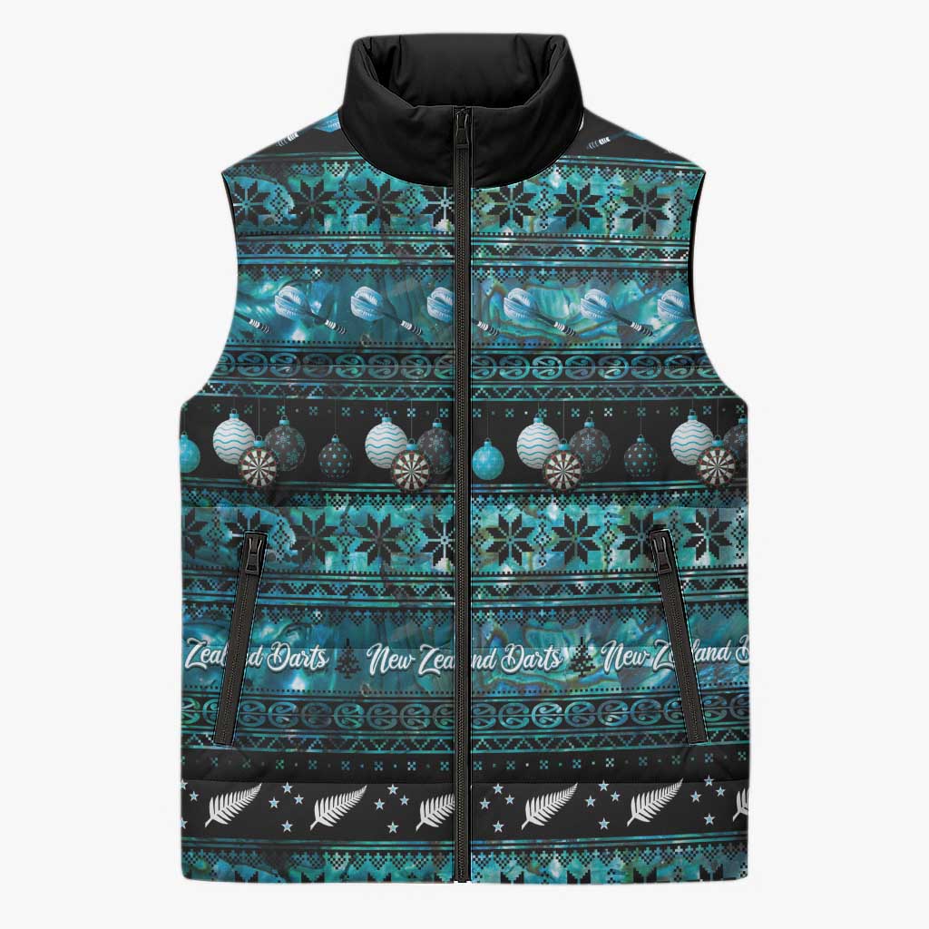 New Zealand Darts Christmas Sleeveless Puffer Jacket Merry Xmas Aotearoa Maori Paua Shell - Aussie Hoodie