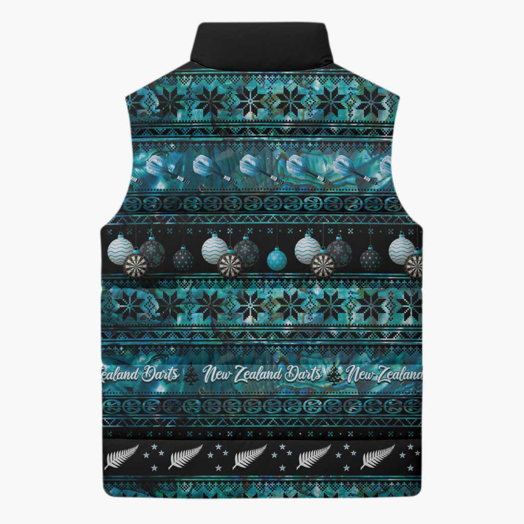 New Zealand Darts Christmas Sleeveless Puffer Jacket Merry Xmas Aotearoa Maori Paua Shell - Aussie Hoodie
