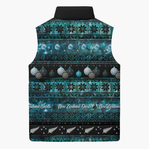 New Zealand Darts Christmas Sleeveless Puffer Jacket Merry Xmas Aotearoa Maori Paua Shell - Aussie Hoodie