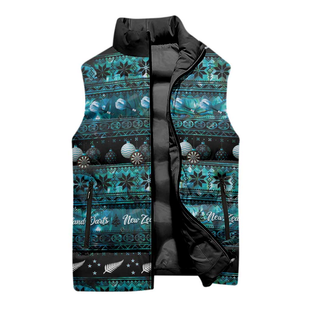 New Zealand Darts Christmas Sleeveless Puffer Jacket Merry Xmas Aotearoa Maori Paua Shell - Aussie Hoodie