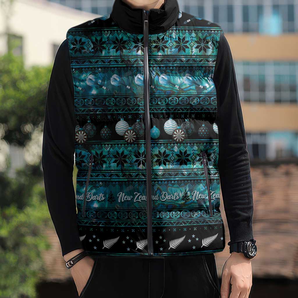 New Zealand Darts Christmas Sleeveless Puffer Jacket Merry Xmas Aotearoa Maori Paua Shell - Aussie Hoodie