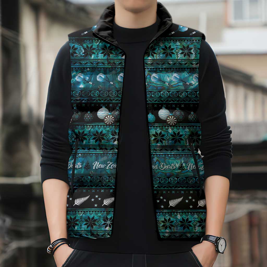 New Zealand Darts Christmas Sleeveless Puffer Jacket Merry Xmas Aotearoa Maori Paua Shell - Aussie Hoodie