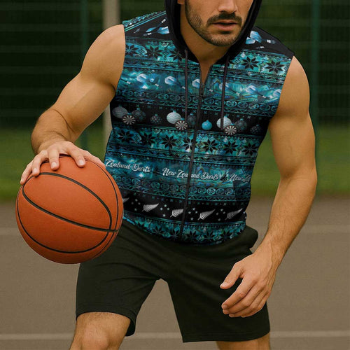 New Zealand Darts Christmas Sleeveless Zip Hoodie Merry Xmas Aotearoa Maori Paua Shell LT14