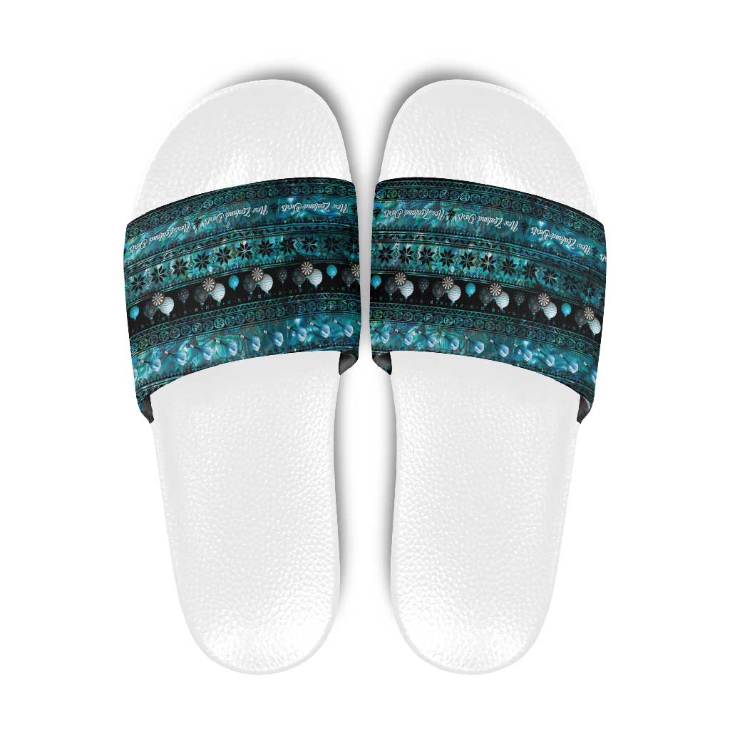 New Zealand Darts Christmas Slide Sandals Merry Xmas Aotearoa Maori Paua Shell - Aussie Hoodie
